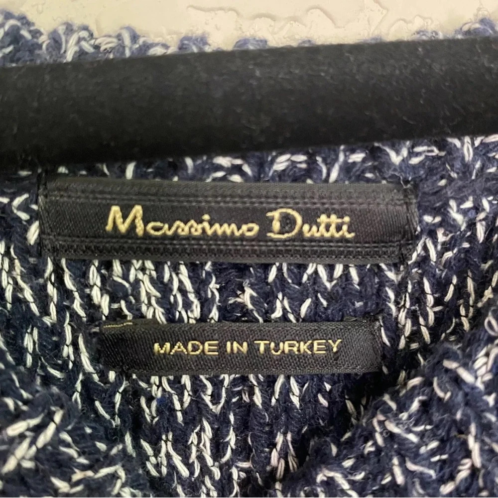 Massimo Dutti Women’s M Navy Blue Marled Heavy Knit Split Back Sweater - Picture 4 of 7